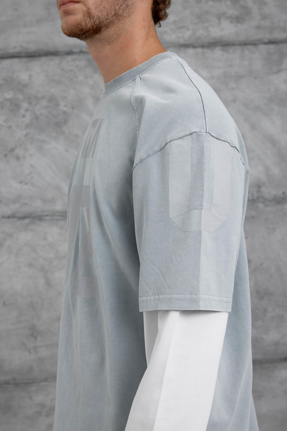 Gri 02 Baskılı Yıkamalı Oversize Parça Kollu Sweatshirt