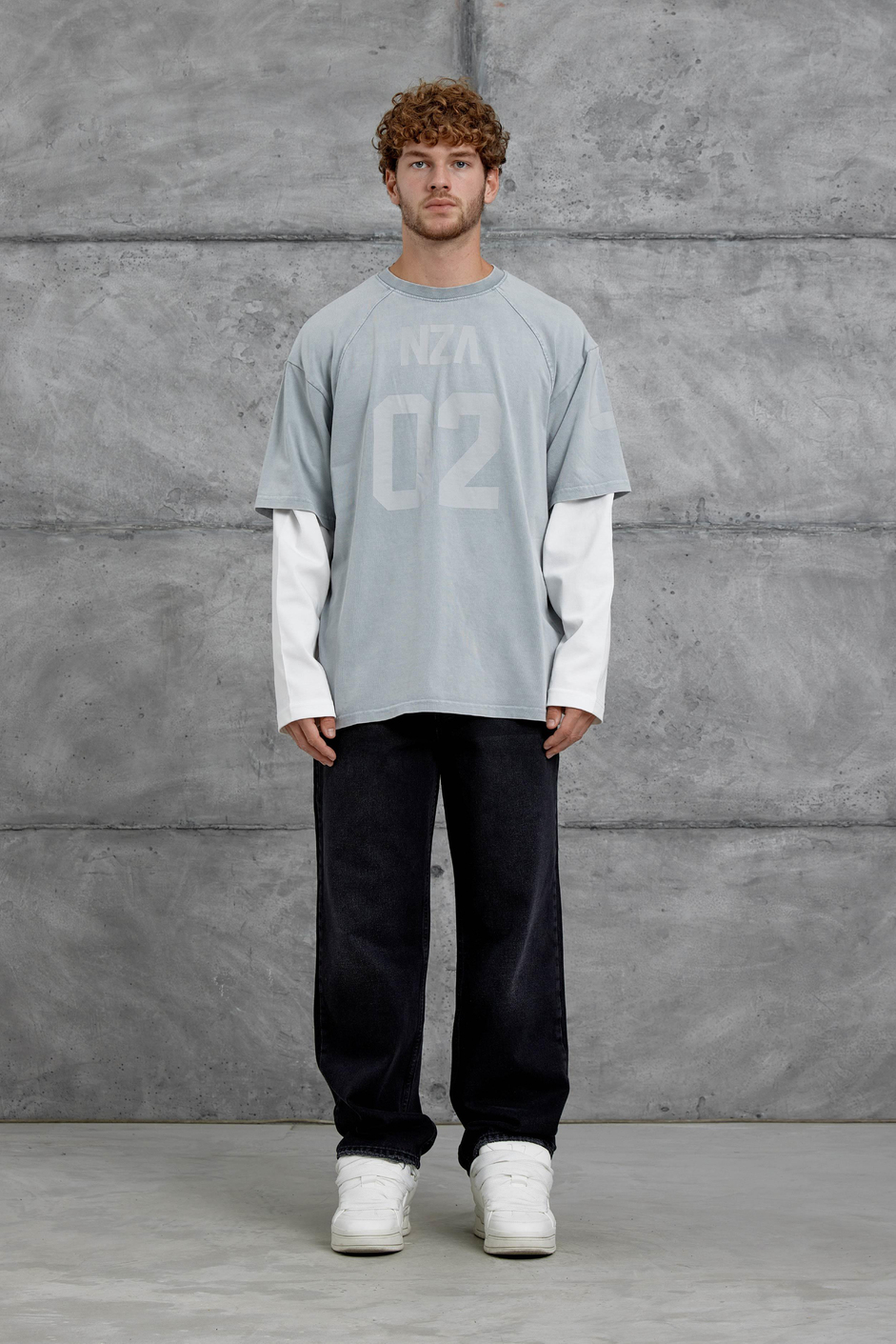 Gri 02 Baskılı Yıkamalı Oversize Parça Kollu Sweatshirt