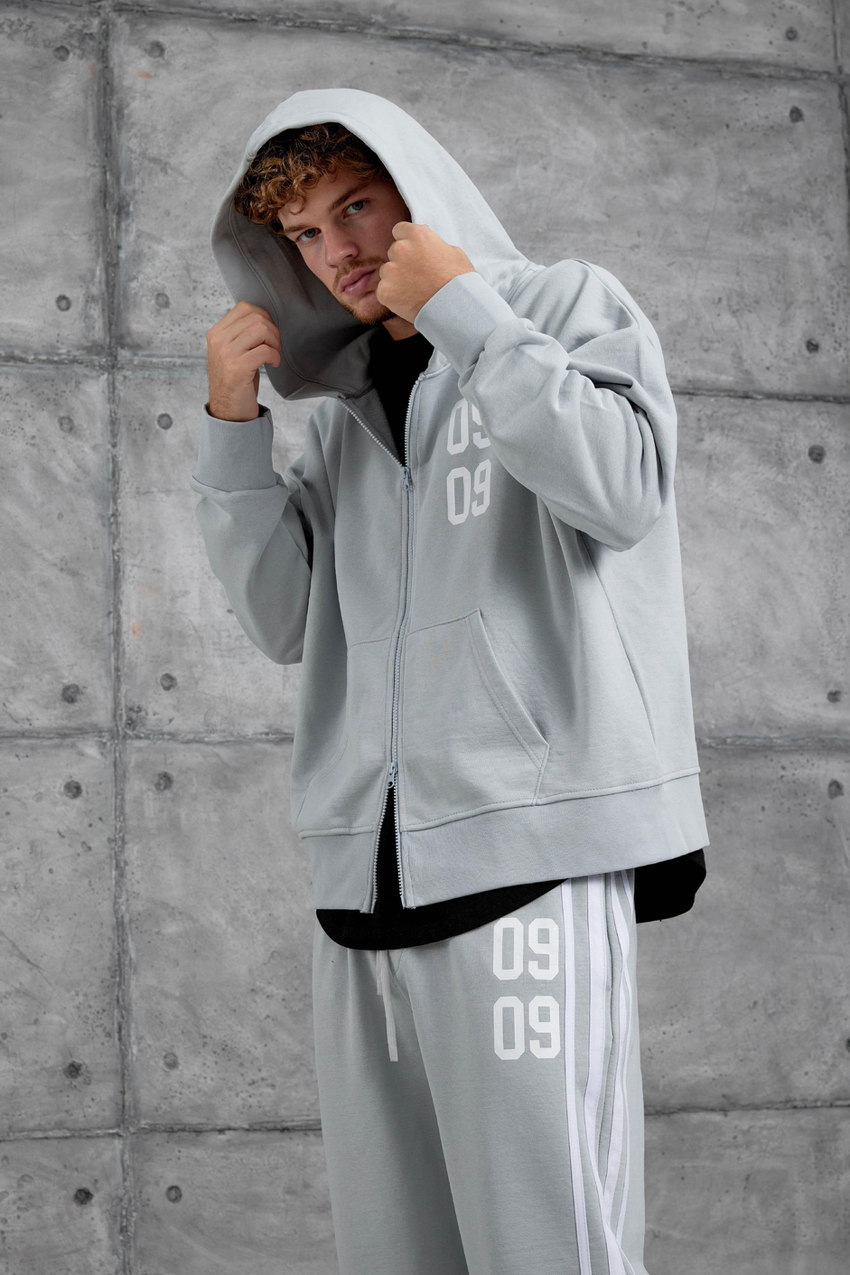 Gri 0909 Baskılı Oversize Eşofman Takımı