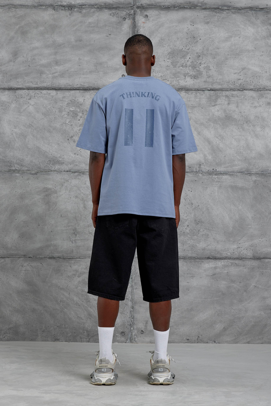 Gri 11 Thinking Baskılı Oversize Tshirt