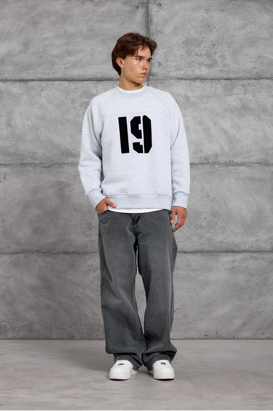 Gri 19 BASKILI OVERSIZE SWEATSHIRT