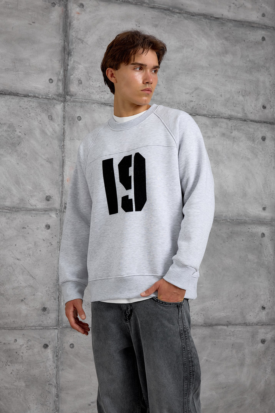 Gri 19 BASKILI OVERSIZE SWEATSHIRT