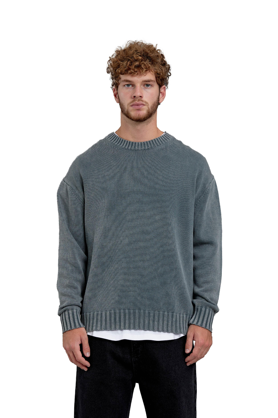Gri 251 Oversize Yıkamalı Örme Triko