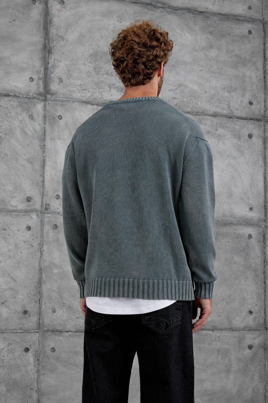 Gri 251 Oversize Yıkamalı Örme Triko
