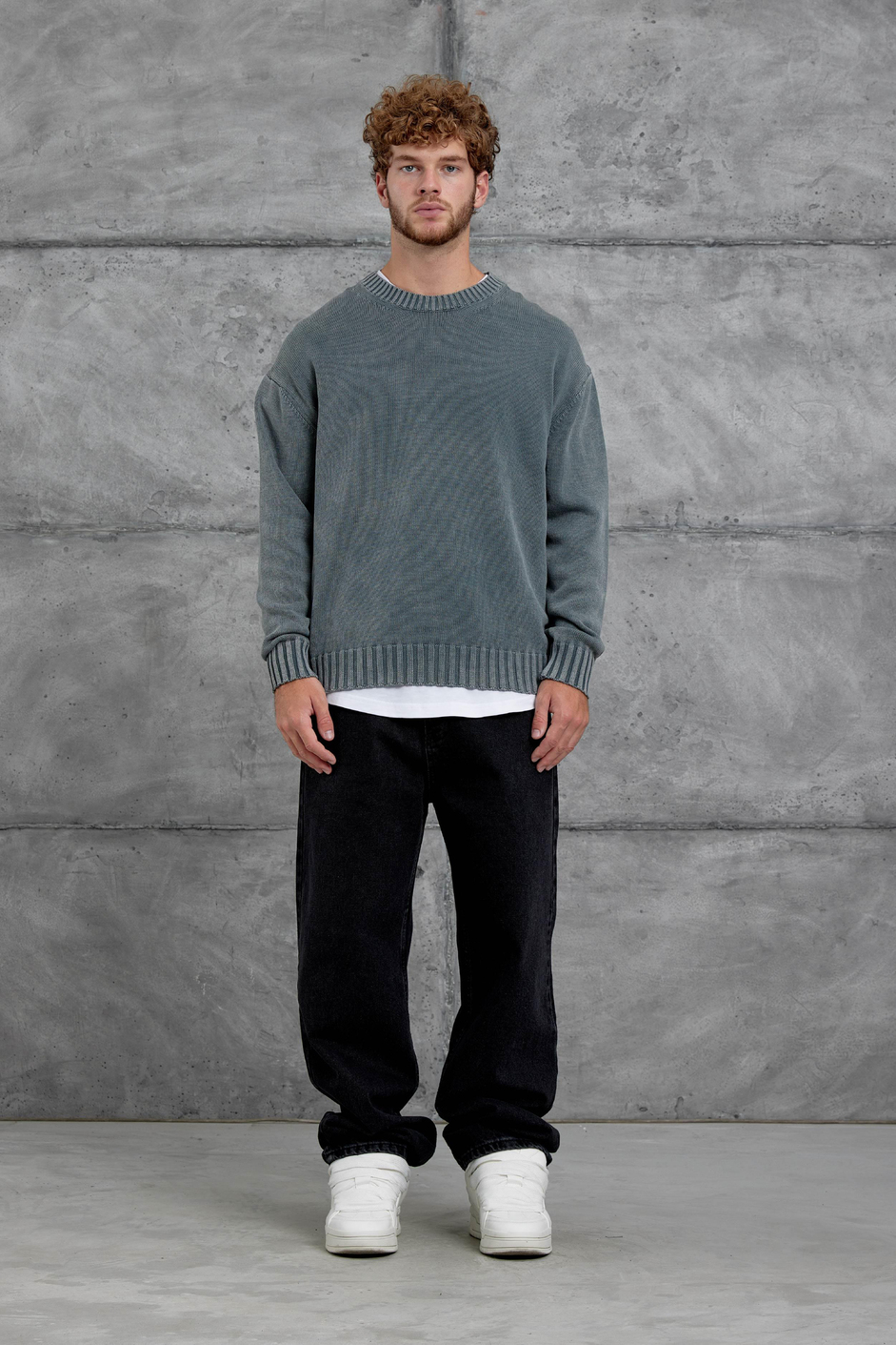 Gri 251 Oversize Yıkamalı Örme Triko