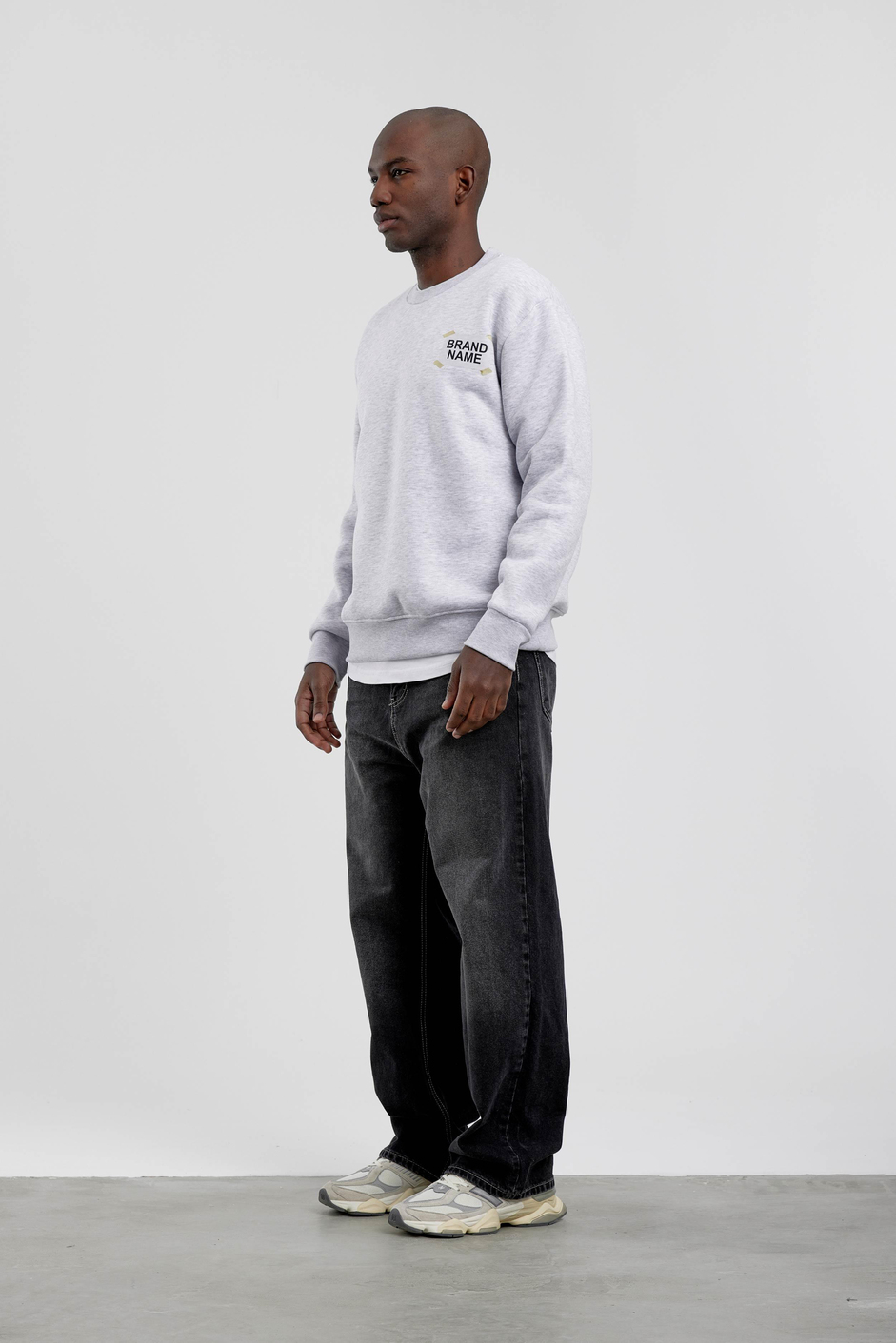 Gri 404 Baskılı Bisiklet Yaka Sweatshirt