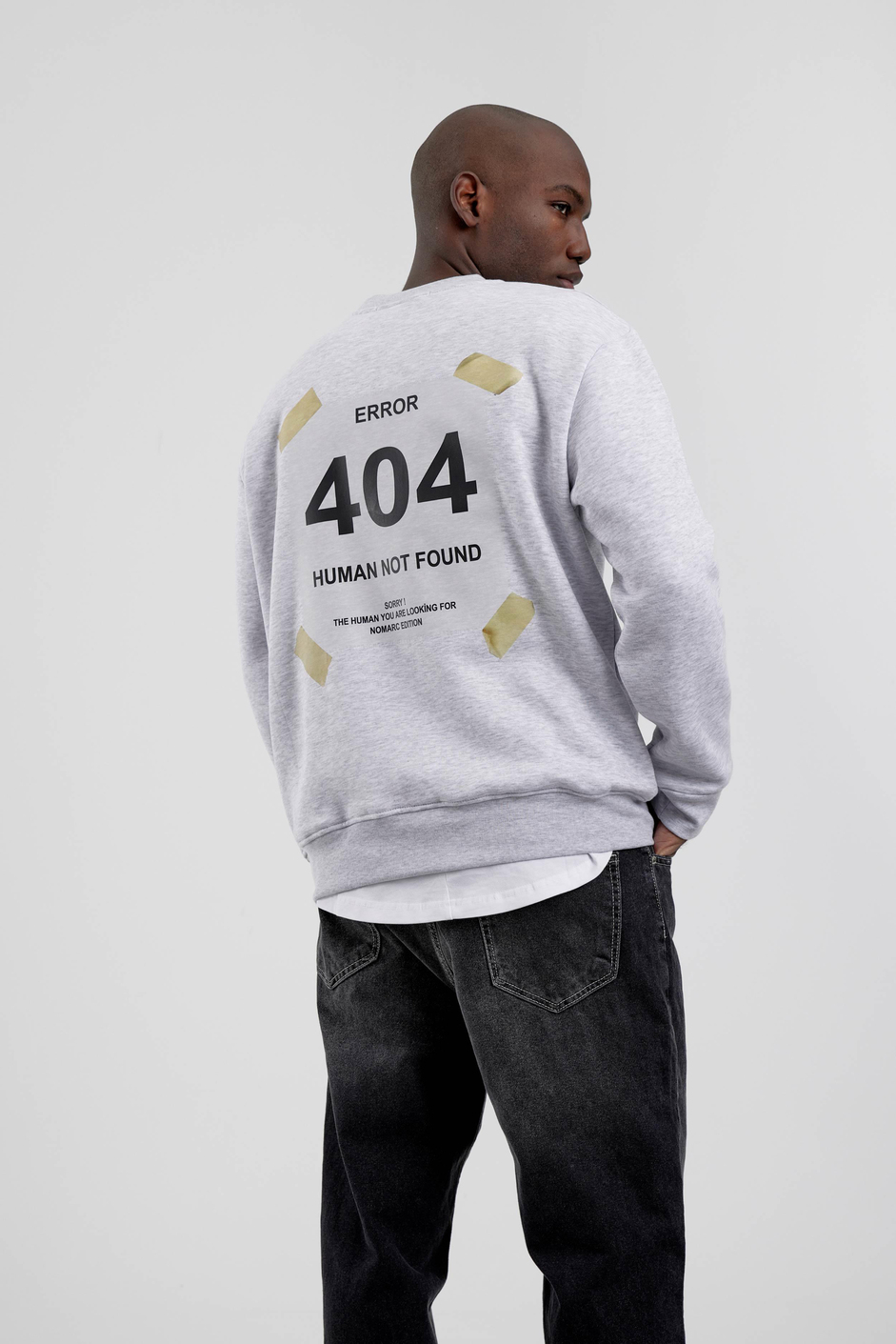 Gri 404 Baskılı Bisiklet Yaka Sweatshirt