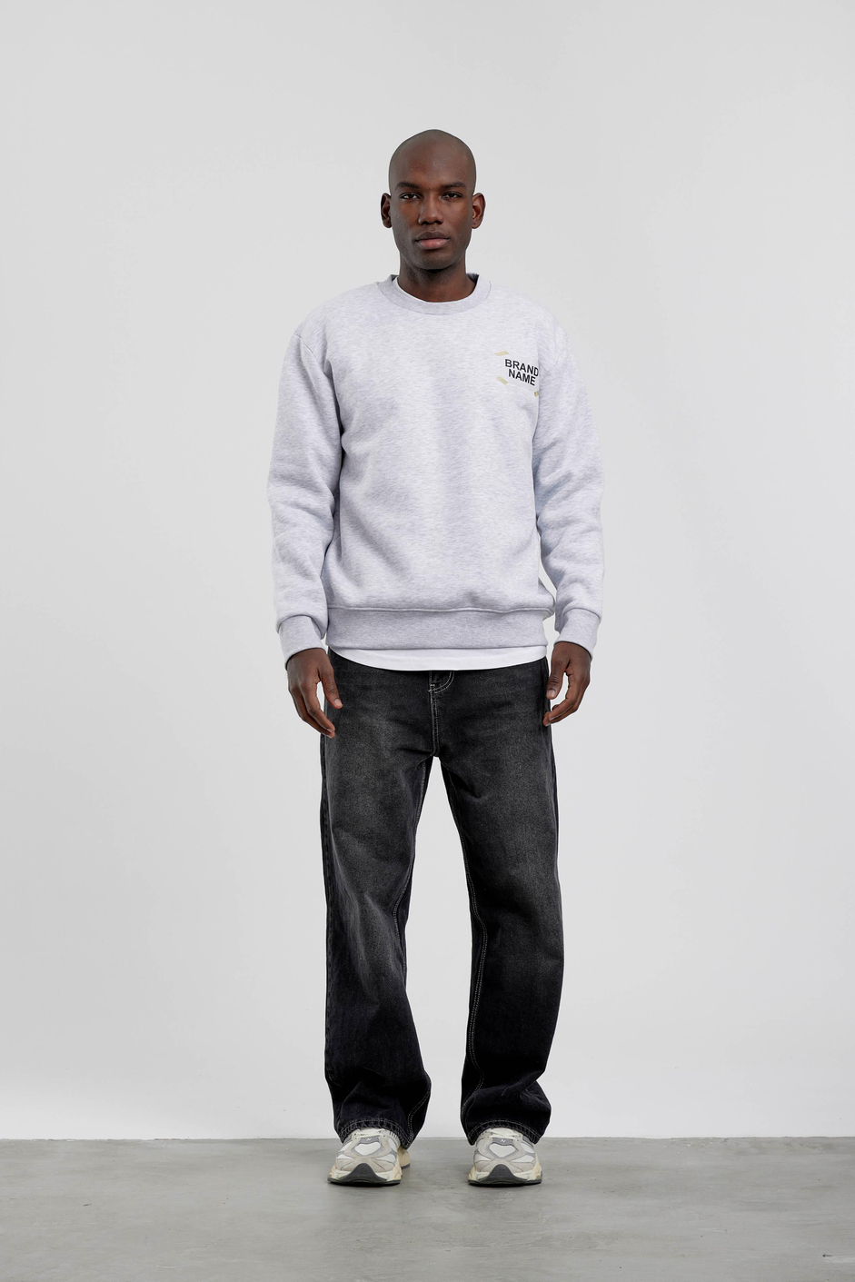 Gri 404 Baskılı Bisiklet Yaka Sweatshirt