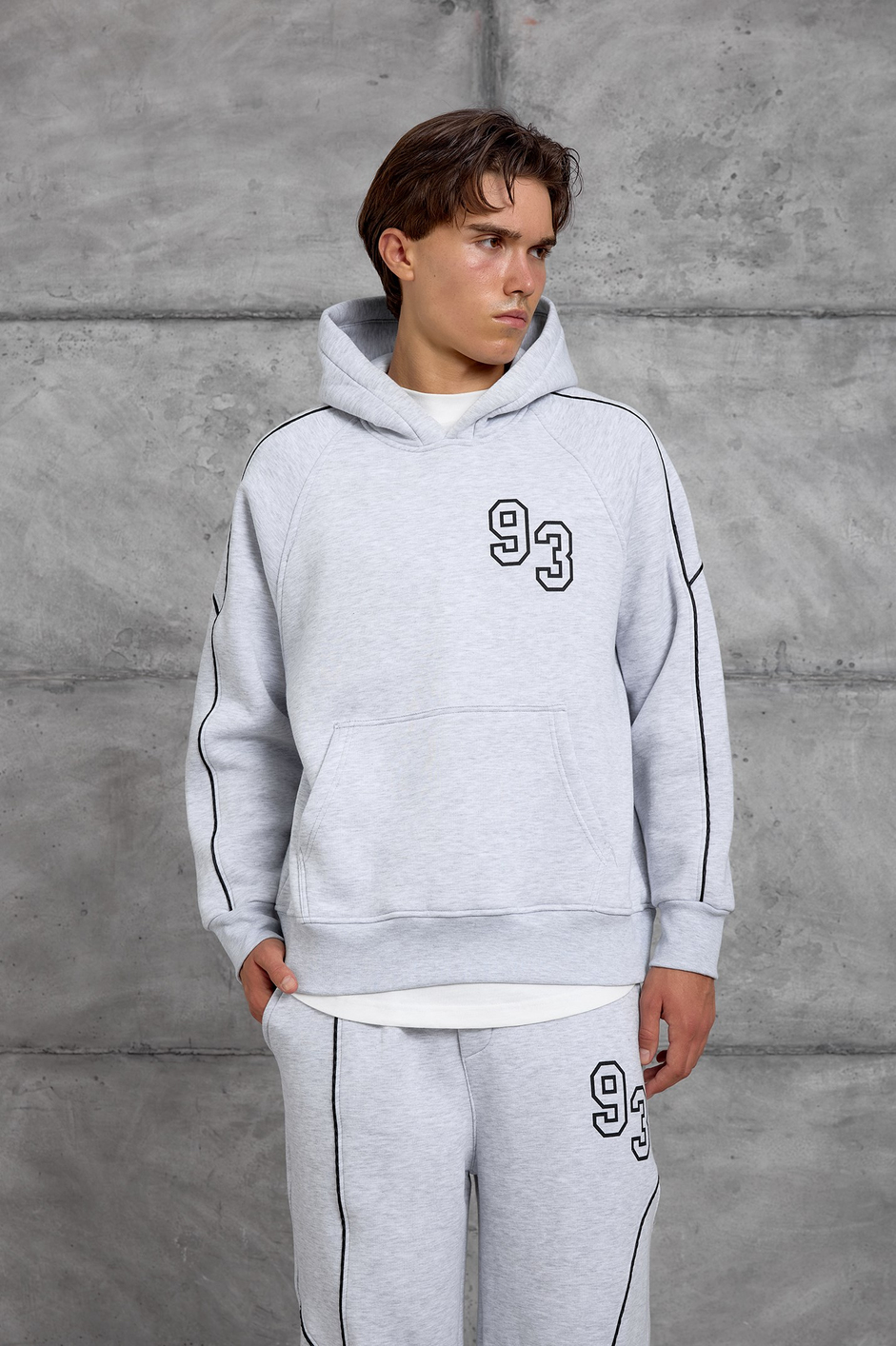 Gri 93 BASKI OVERSIZE ŞARDONLU EŞOFMAN TAKIMI
