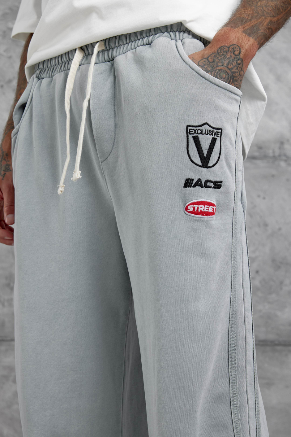 Gri Acs Street Yazılı Yıkamalı Baggy Eşofman Altı