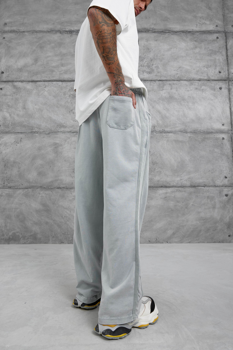 Gri Acs Street Yazılı Yıkamalı Baggy Eşofman Altı
