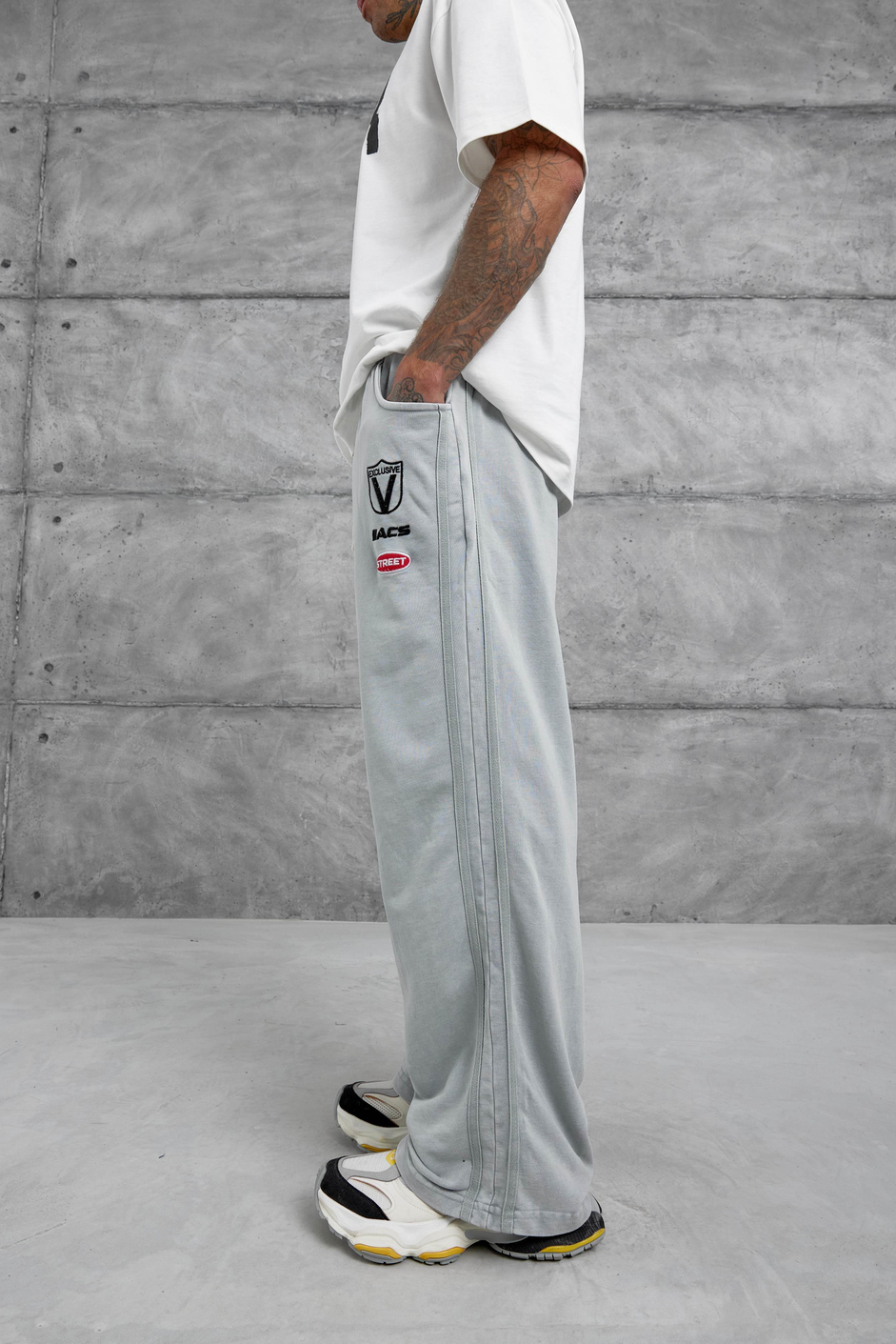 Gri Acs Street Yazılı Yıkamalı Baggy Eşofman Altı