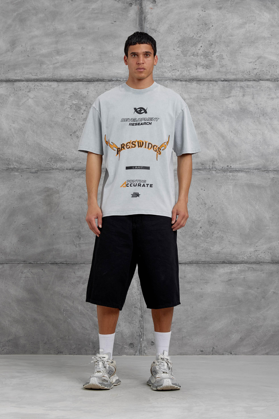 Gri Areswing Yazılı Oversize Tshirt