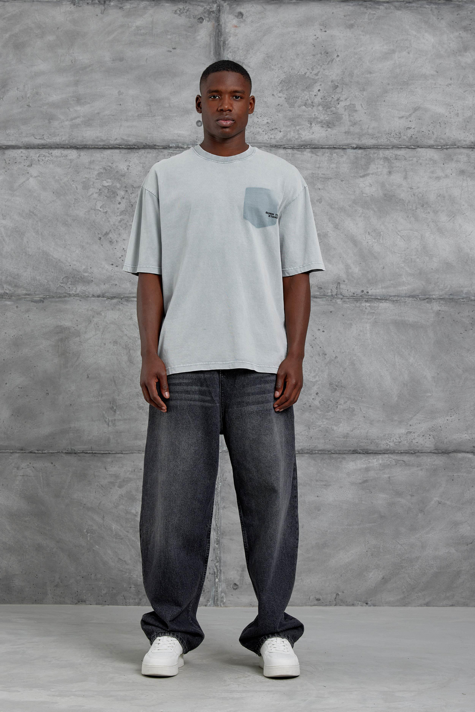 Gri Born To Stand Out Yazılı Yıkamalı Oversize Tshirt