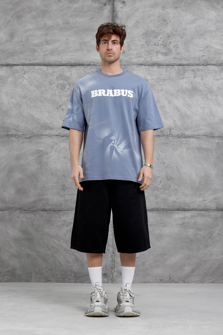 Gri Brabus Yazılı Oversize Tshirt