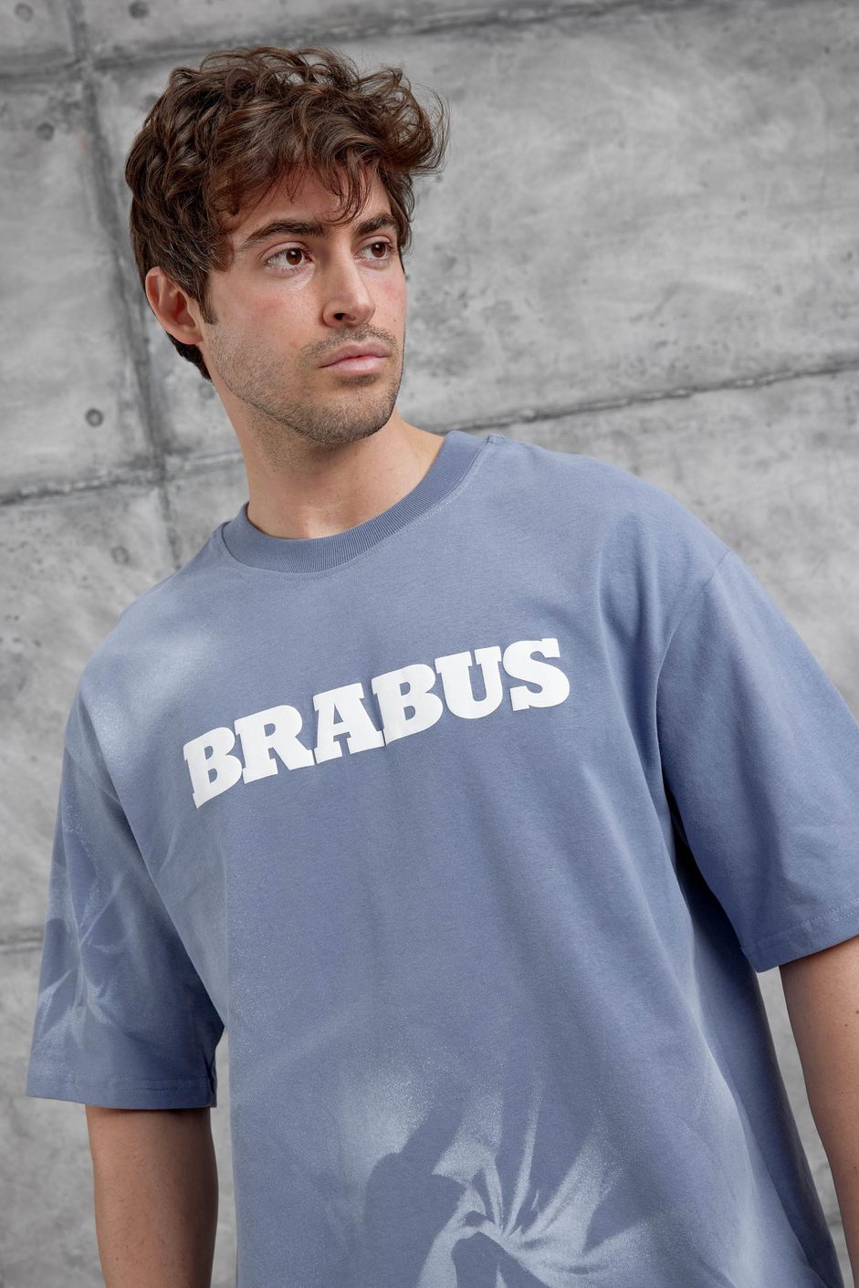 Gri Brabus Yazılı Oversize Tshirt