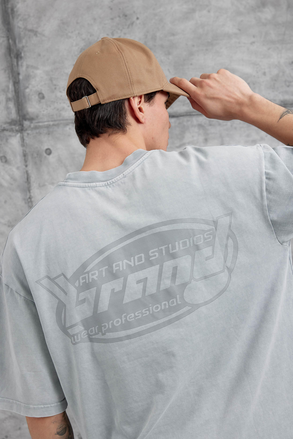 Gri Brand Yazılı Yıkamalı Oversize Tshirt