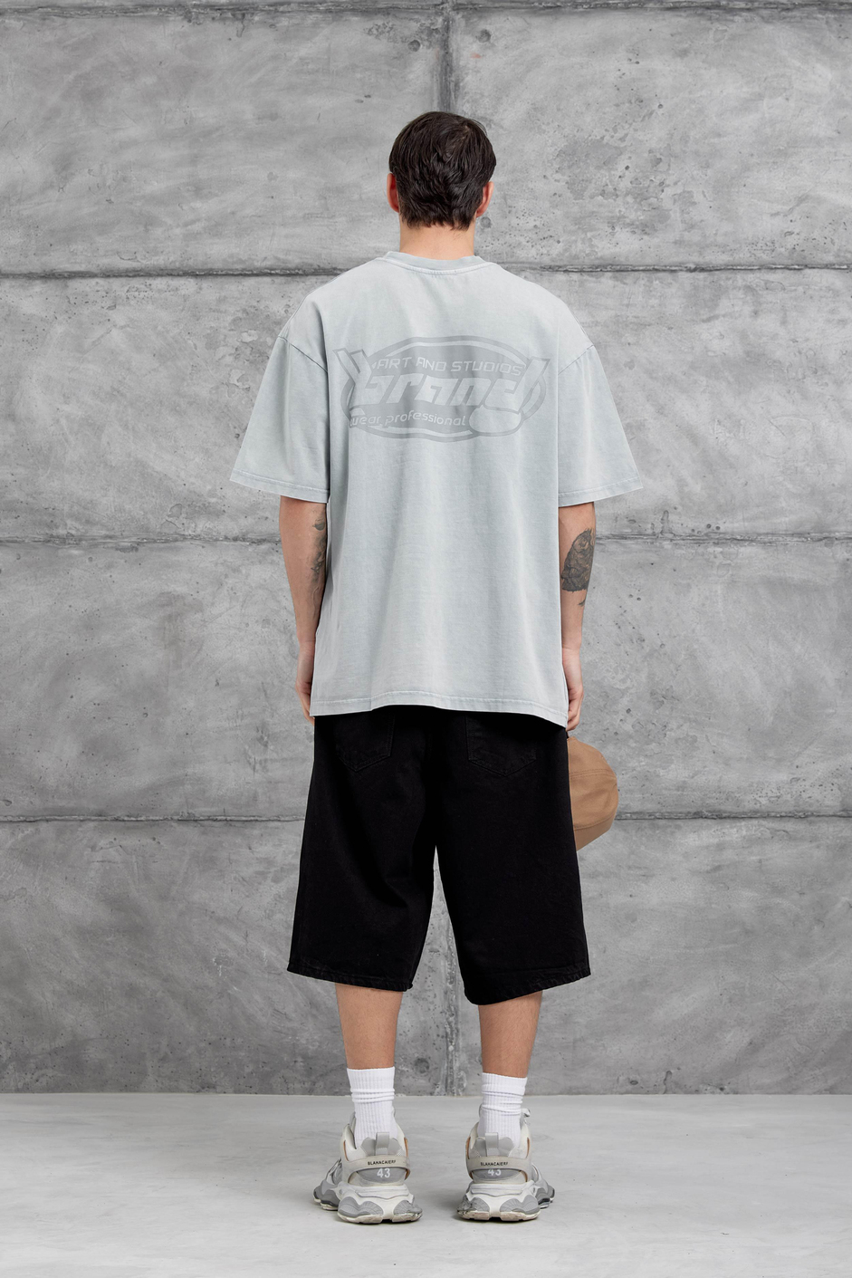 Gri Brand Yazılı Yıkamalı Oversize Tshirt