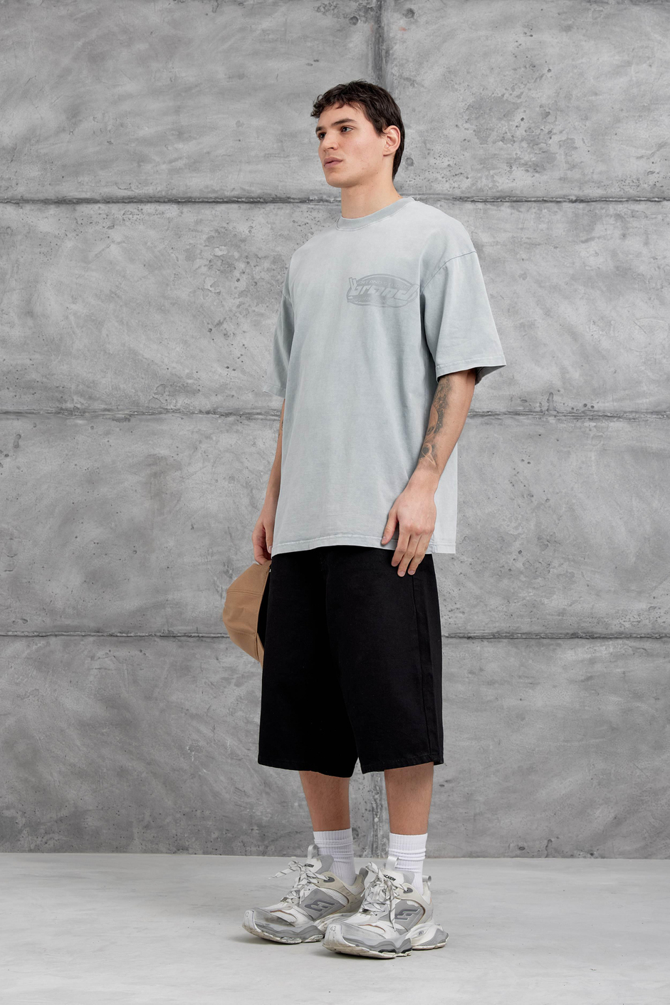 Gri Brand Yazılı Yıkamalı Oversize Tshirt