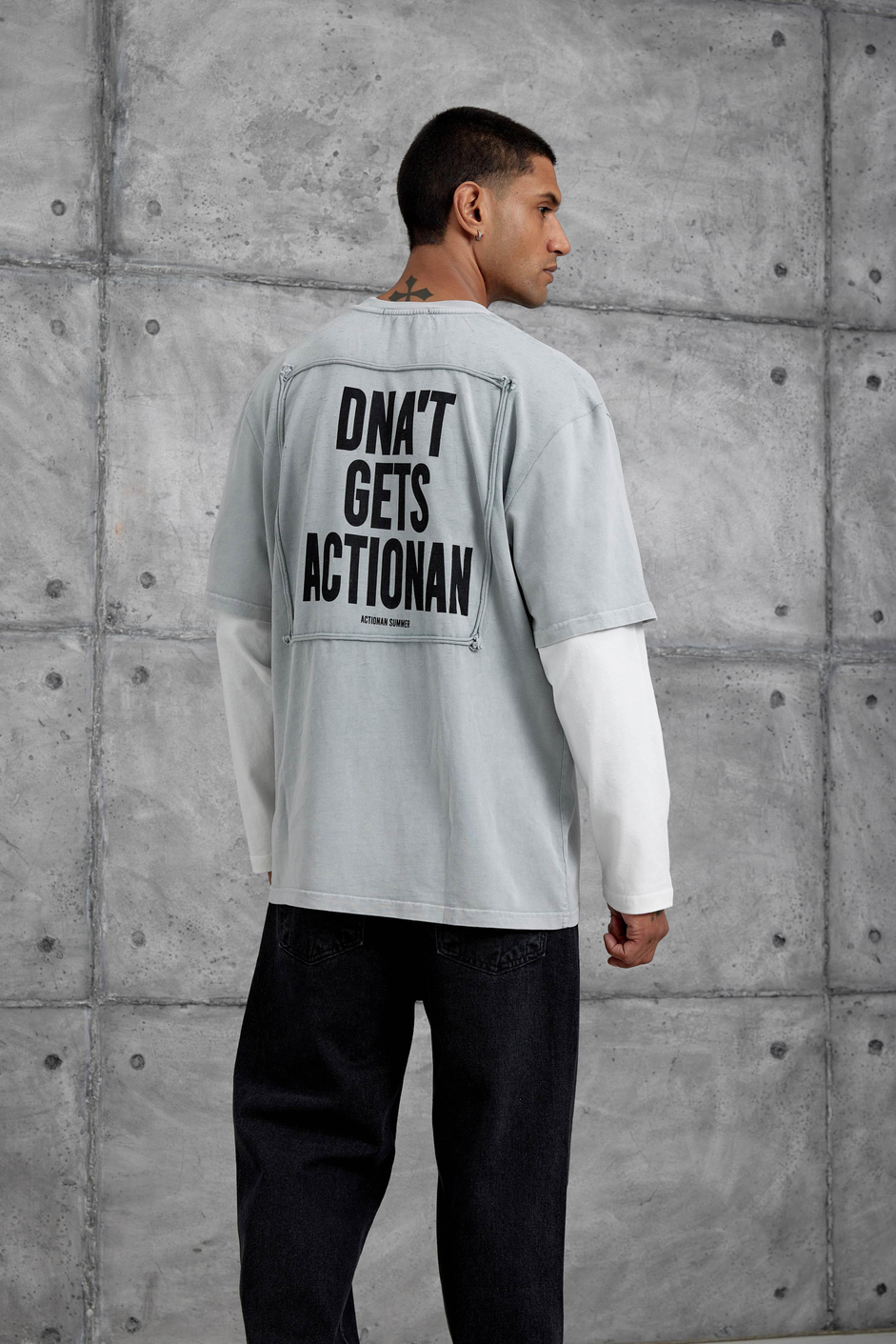 Gri Cep Rakam Detaylı Oversize Kolu Parçalı Tasarım Sweatshirt