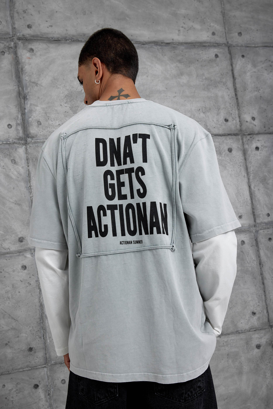 Gri Cep Rakam Detaylı Oversize Kolu Parçalı Tasarım Sweatshirt