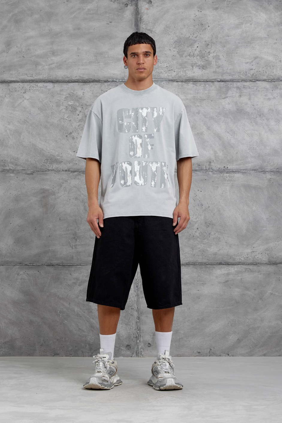 Gri City Of Youth Baskılı OVersize Tshirt