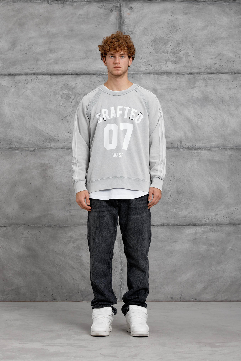 Gri CRAFTED BASKILI YIKAMALI  SWEATSHIRT