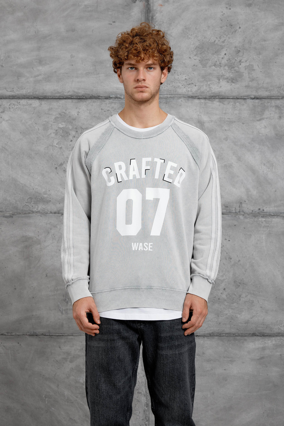 Gri CRAFTED BASKILI YIKAMALI  SWEATSHIRT