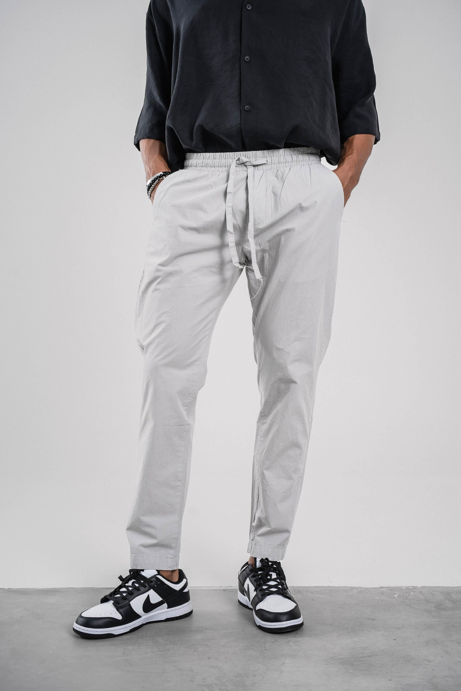 Gri Dar Paça Boyfriend Fit Gabardin Pantolon