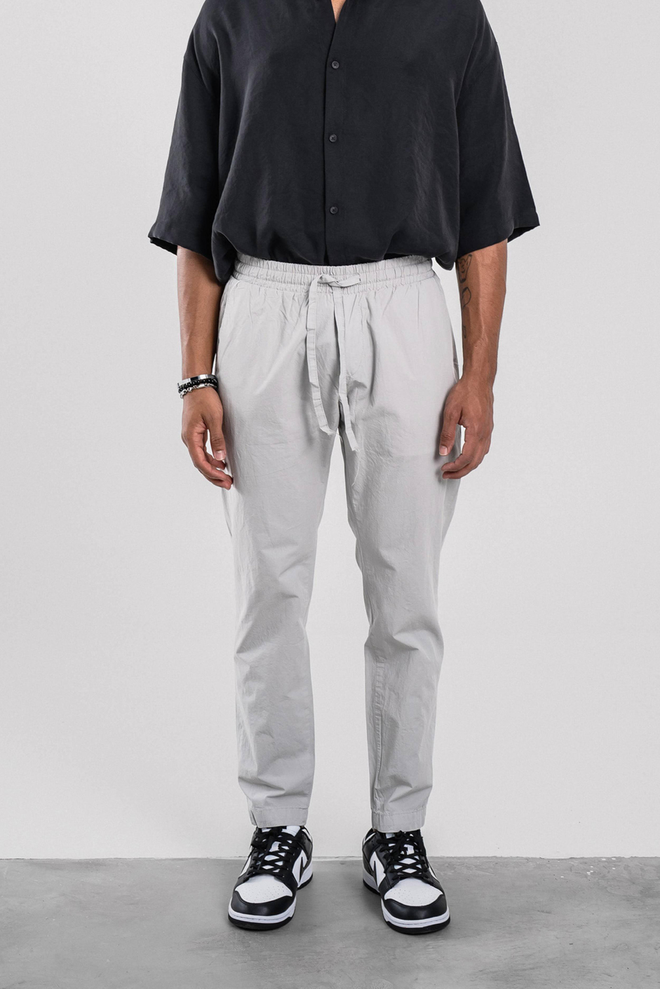 Gri Dar Paça Boyfriend Fit Gabardin Pantolon