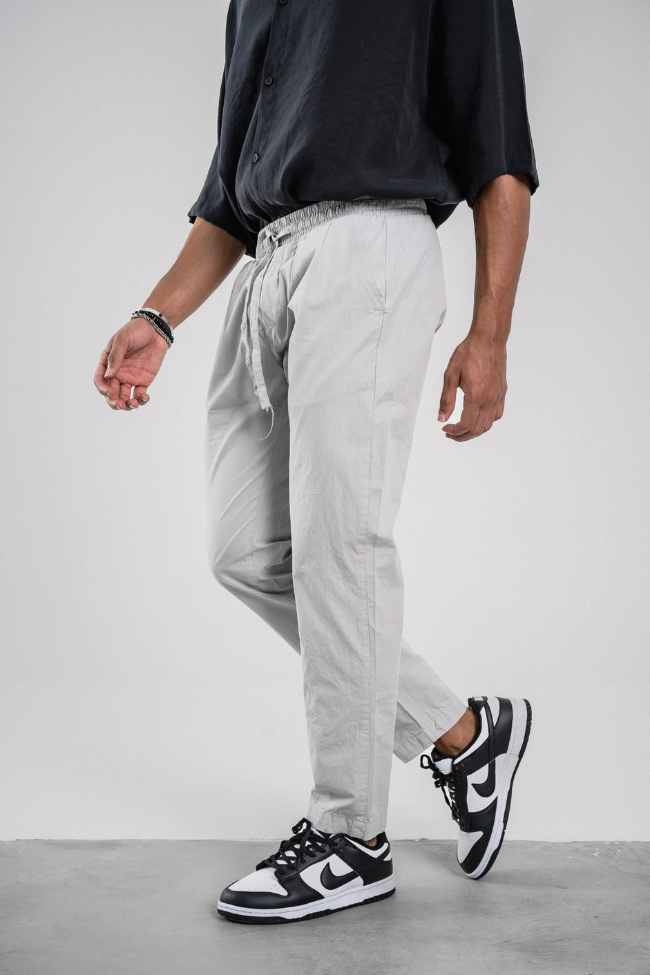 Gri Dar Paça Boyfriend Fit Gabardin Pantolon