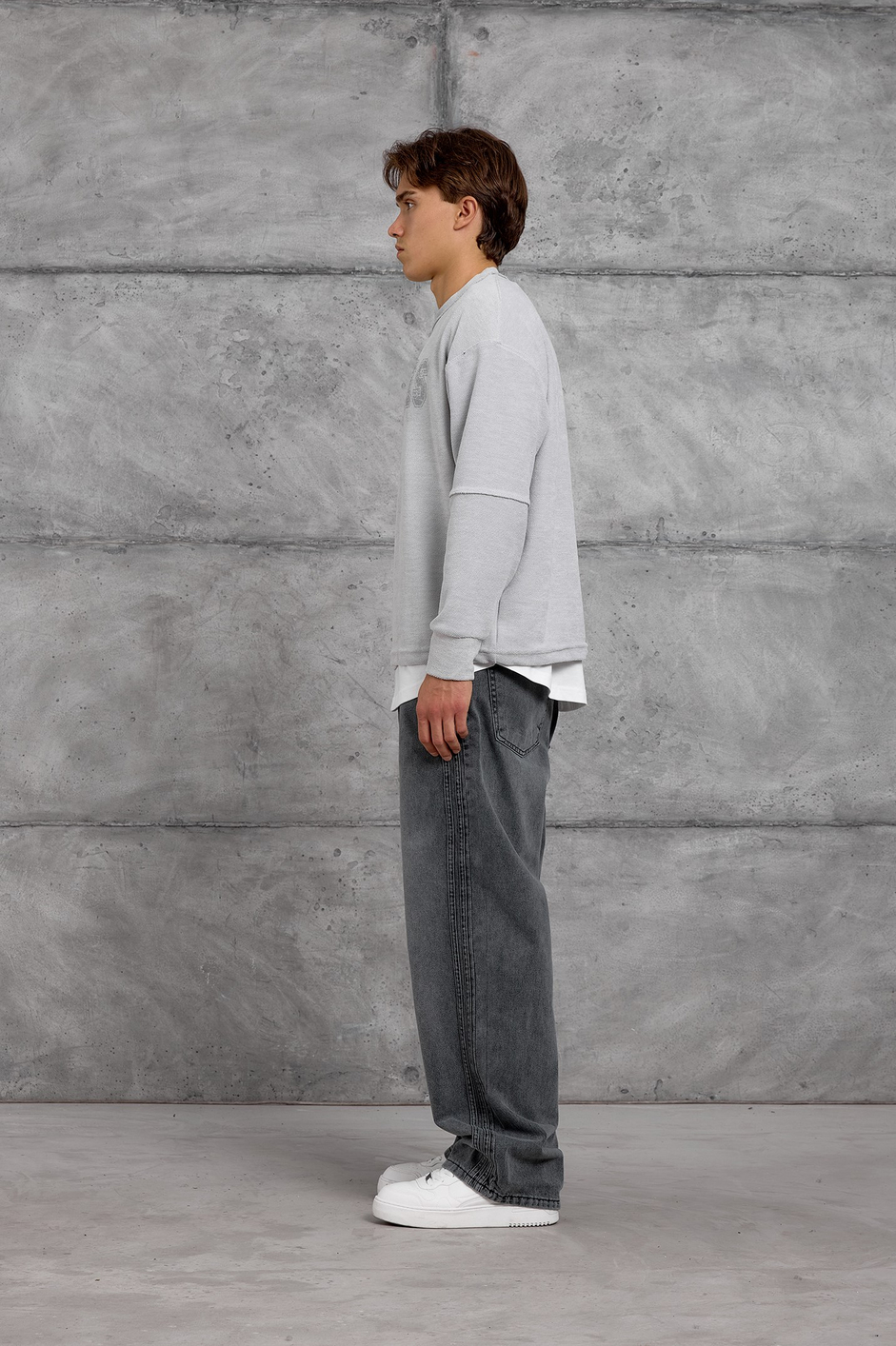Gri DREAMS BASKI DOKUMA KUMAŞ OVERSIZE SWEATSHIRT