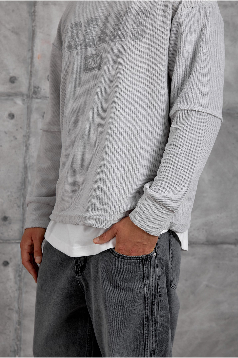 Gri DREAMS BASKI DOKUMA KUMAŞ OVERSIZE SWEATSHIRT