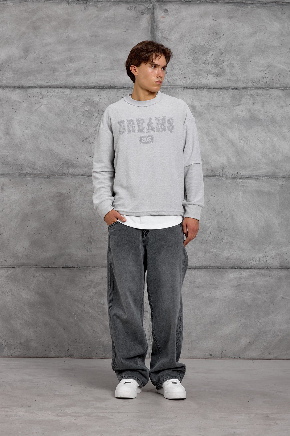 Gri DREAMS BASKI DOKUMA KUMAŞ OVERSIZE SWEATSHIRT