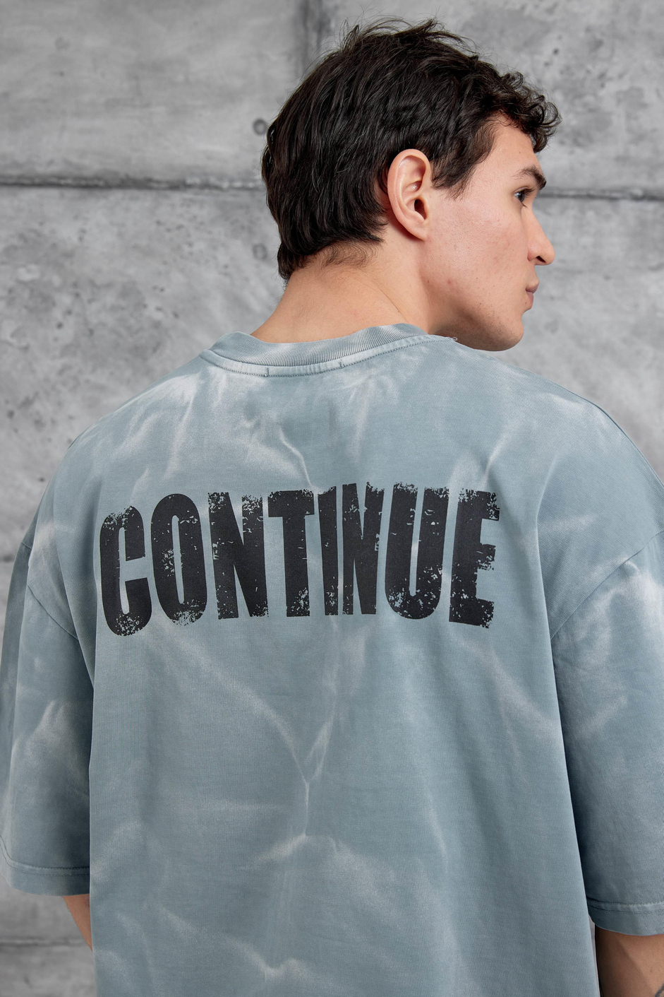 Gri Drift Yazılı Yıkamalı Oversize Tshirt