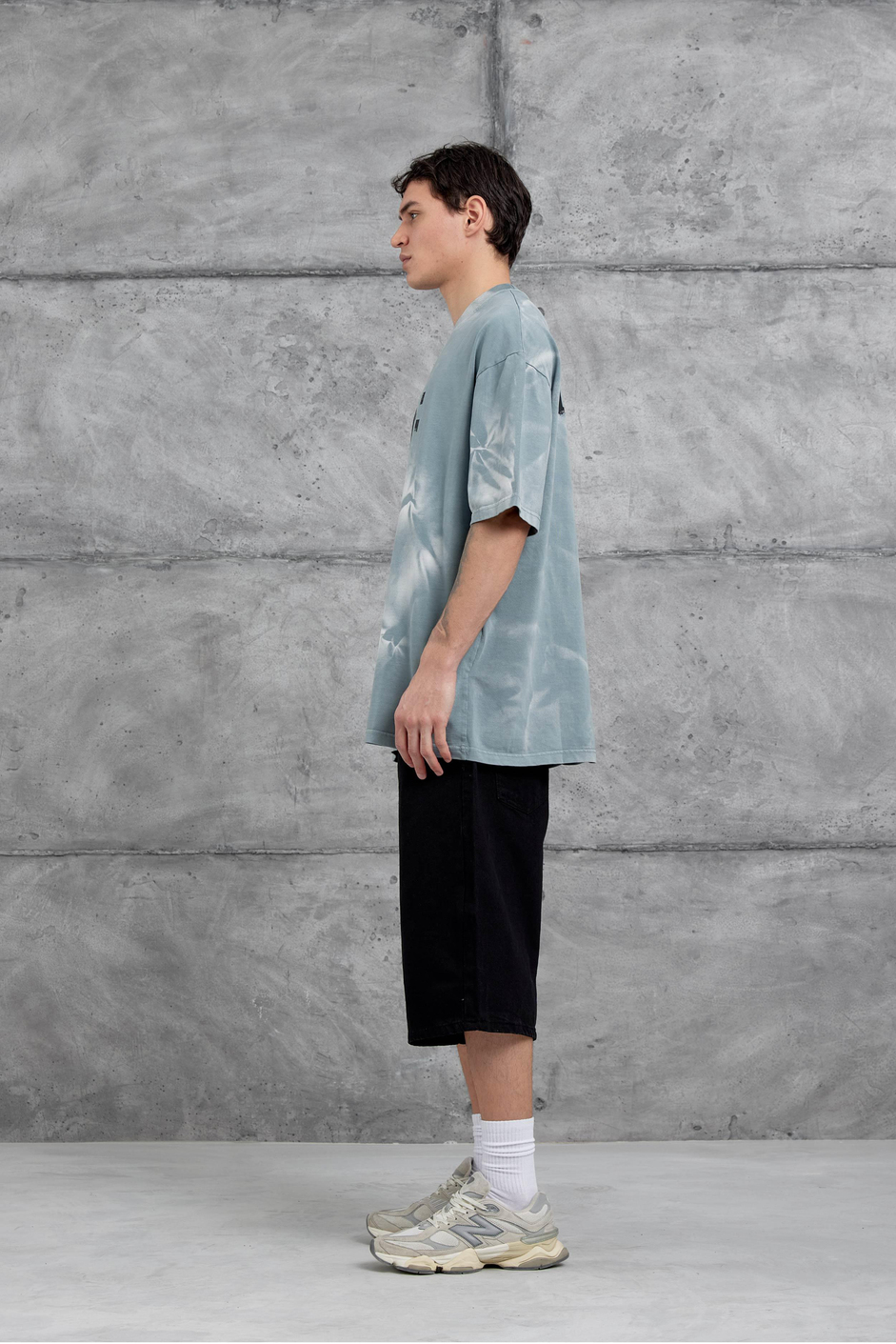 Gri Drift Yazılı Yıkamalı Oversize Tshirt