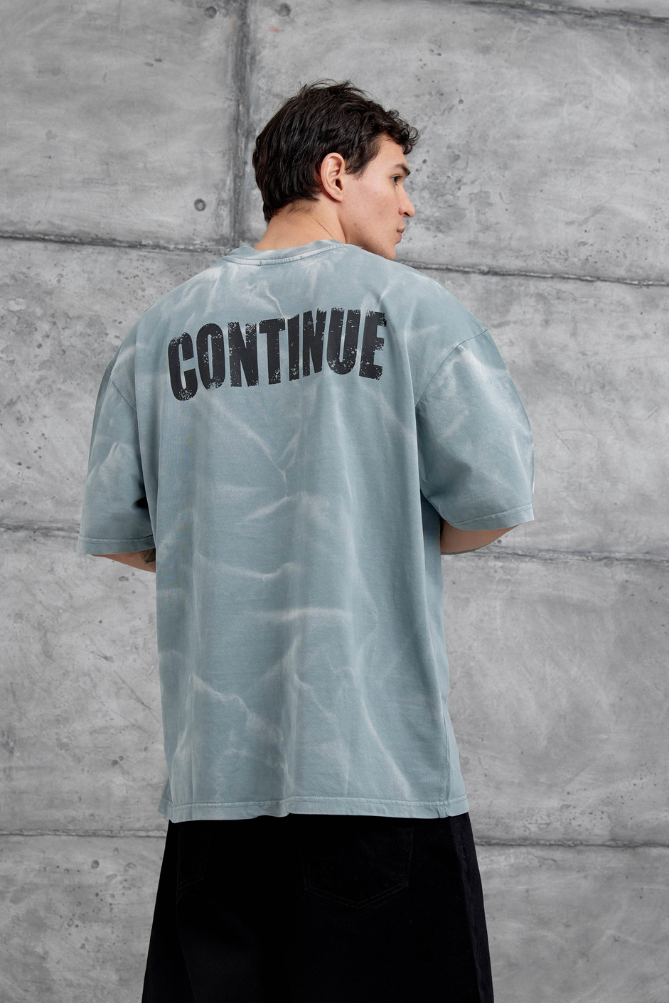 Gri Drift Yazılı Yıkamalı Oversize Tshirt