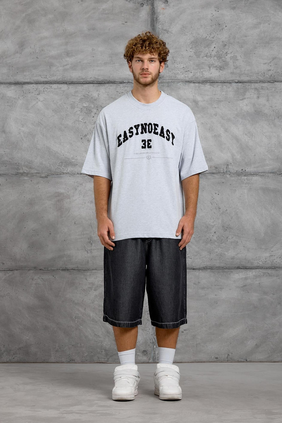Gri EASY BASKI OVERSIZE TSHIRT