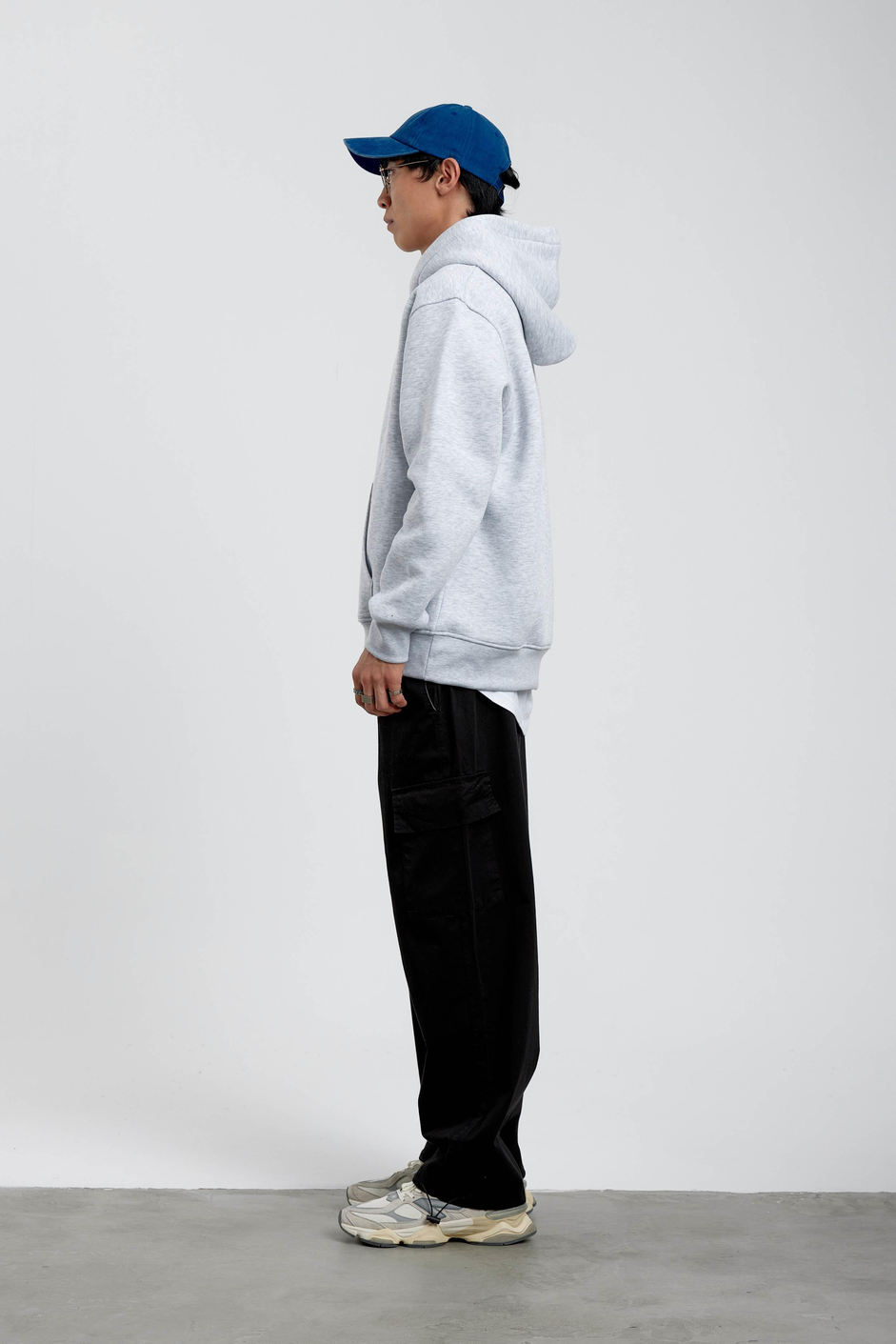 Gri El Baskılı Kapüşonlu Sweatshirt