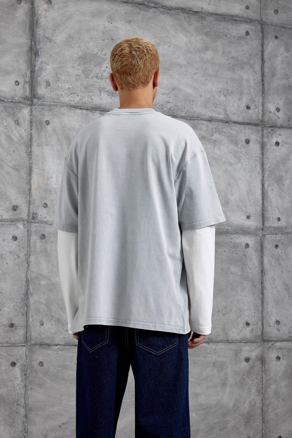 Gri Eleven Sleep Baskılı Parça Kollu Yıkamalı Oversize Sweatshirt