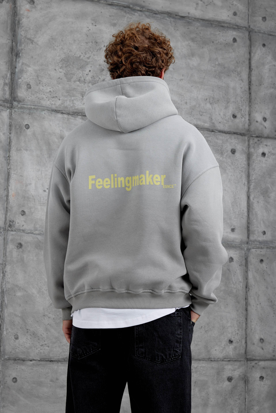 Gri Esent Püskürtme Detaylı Oversize Sweatshirt