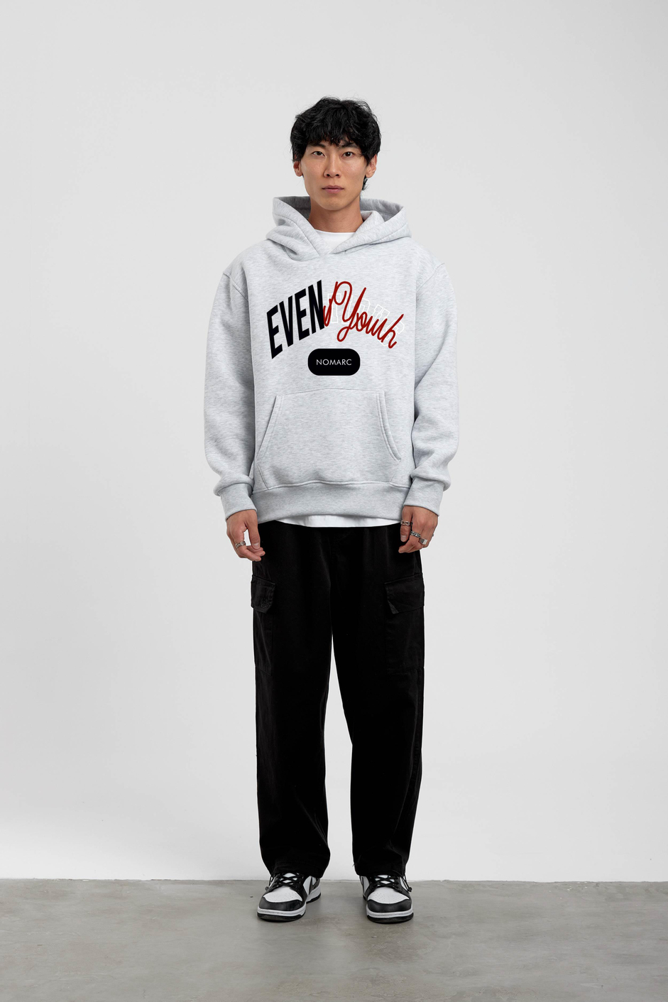 Gri Eventious Yazılı Kapüşonlu Sweatshirt