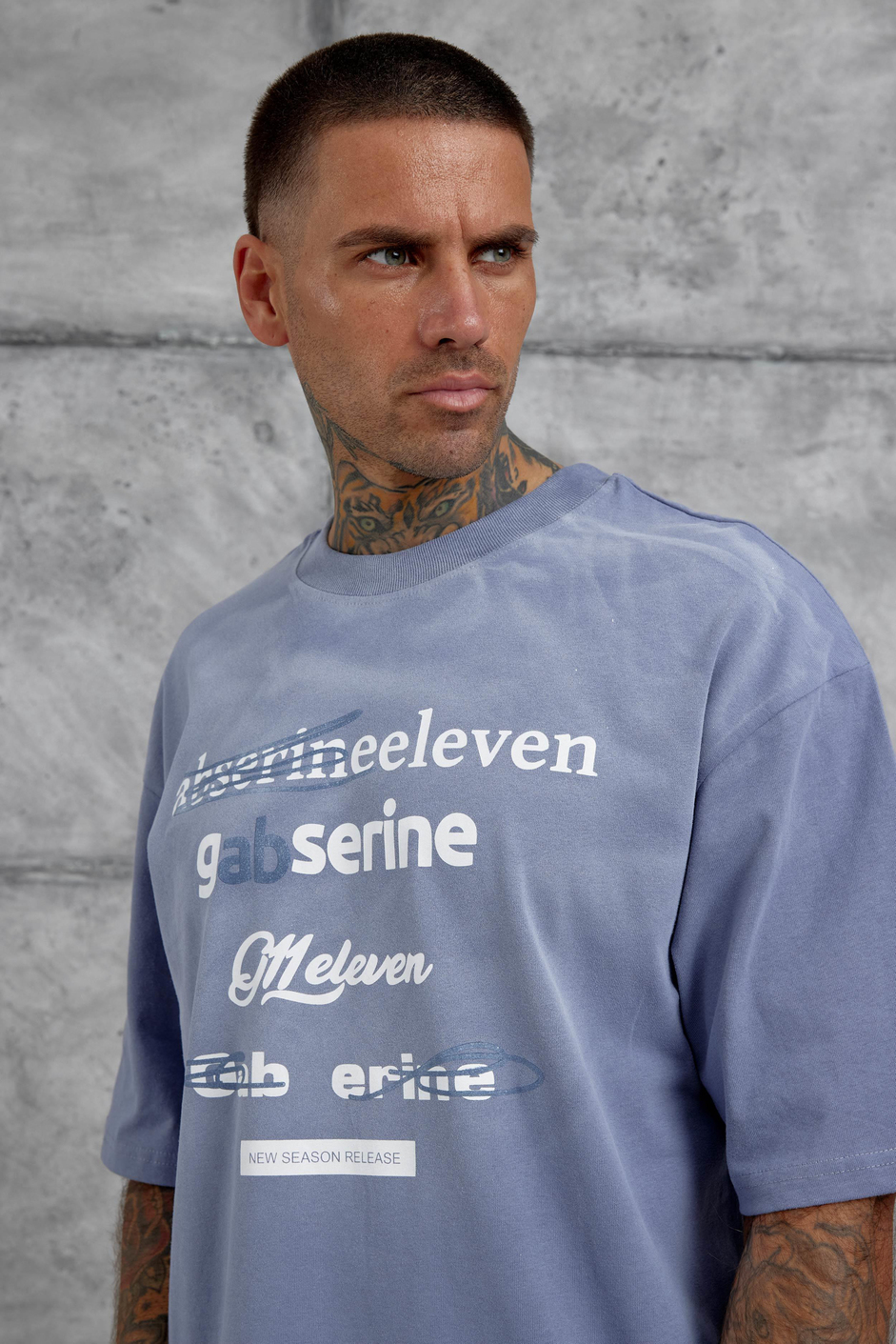 Gri Gabserine Yazılı Oversize Tshirt