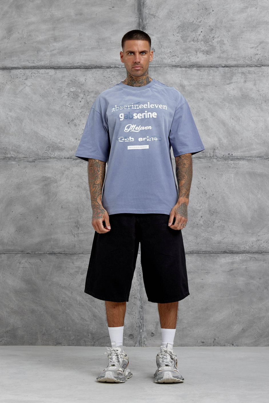 Gri Gabserine Yazılı Oversize Tshirt