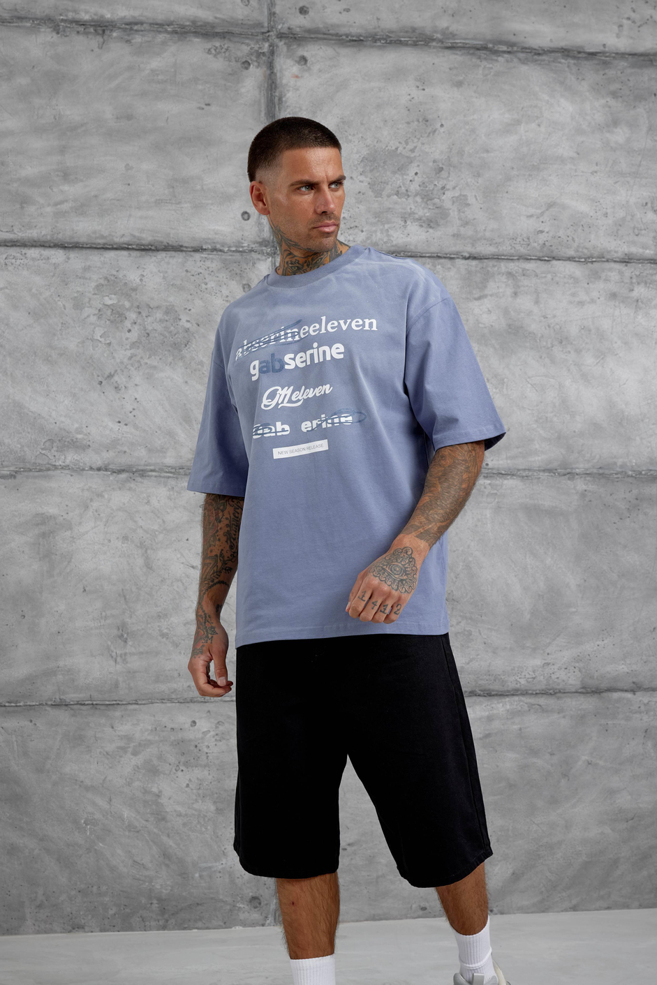 Gri Gabserine Yazılı Oversize Tshirt