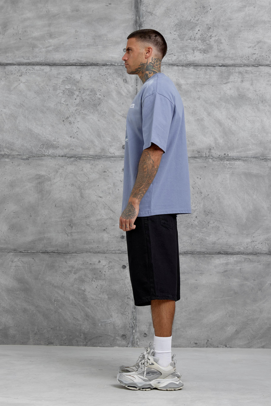 Gri Gabserine Yazılı Oversize Tshirt
