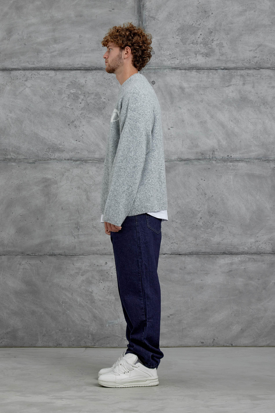 Gri Gst Bisiklet Yaka Oversize Triko