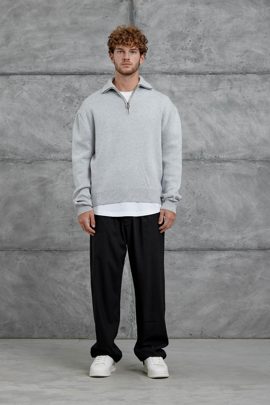 Gri Gst Yarım Fermuarlı Oversize Triko