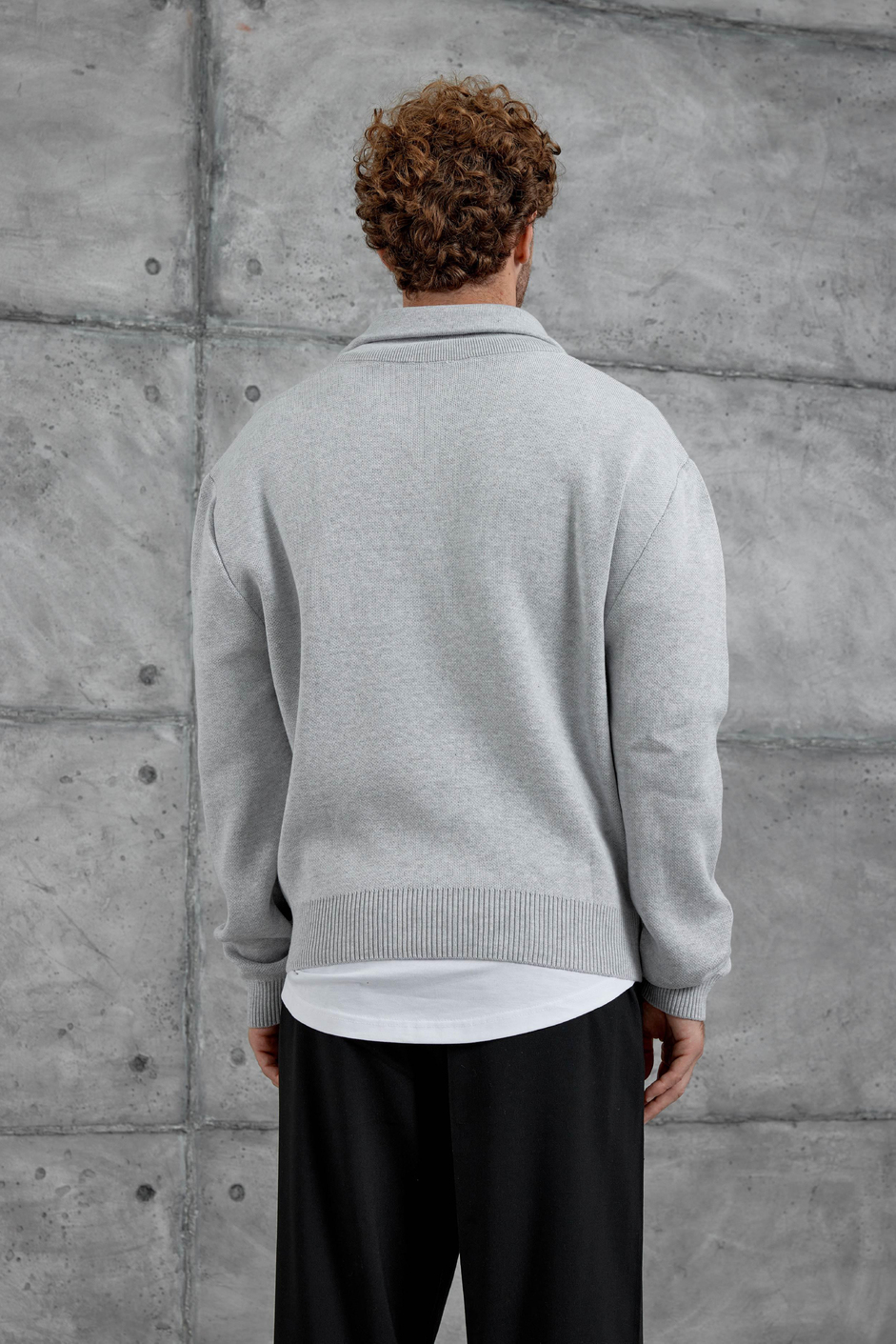 Gri Gst Yarım Fermuarlı Oversize Triko