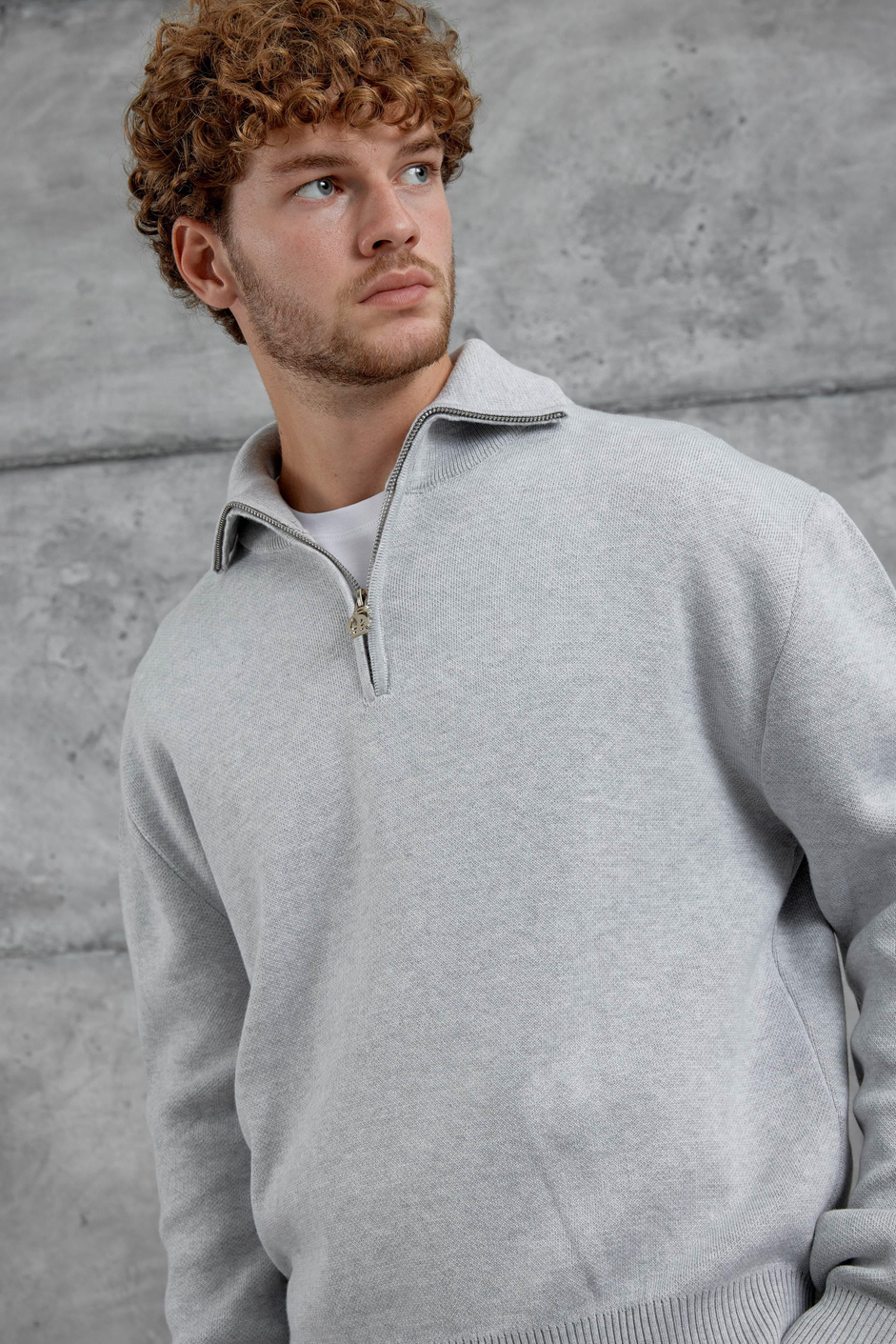 Gri Gst Yarım Fermuarlı Oversize Triko